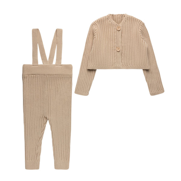 Winter Tan Cardigan Sweater Suspender Set