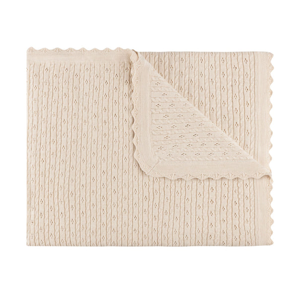 Oatmeal Cable Pointelle Knit Blanket