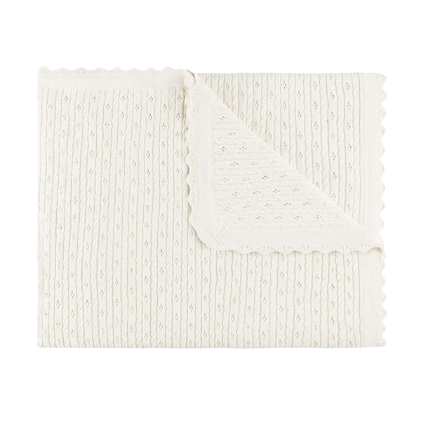 Alabaster Cable Pointelle Knit Blanket