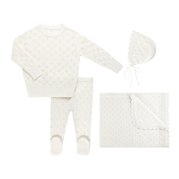 Alabaster Gem Crew Knit Layette Set