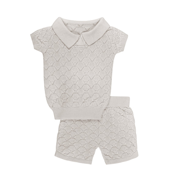 Collared Knit Heather Taupe Set