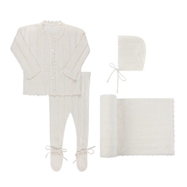 Feather Knit Pearl Layette Set