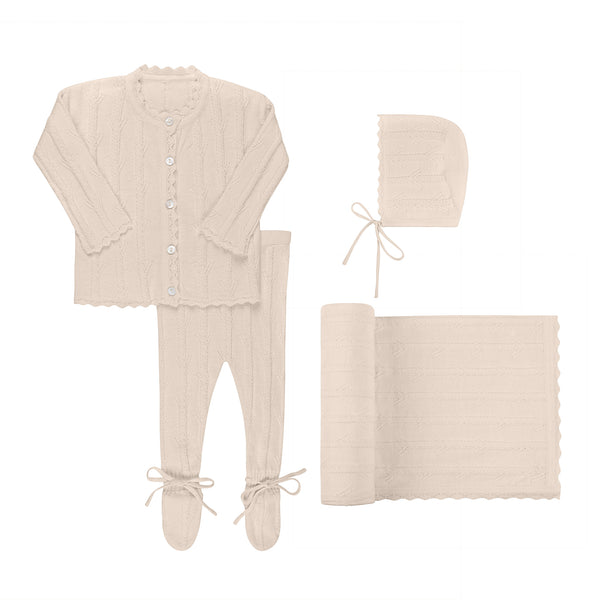 Feather Knit Sand Layette Set