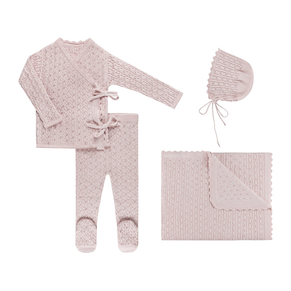 Oatmeal Cable Pointelle Knit Layette Set