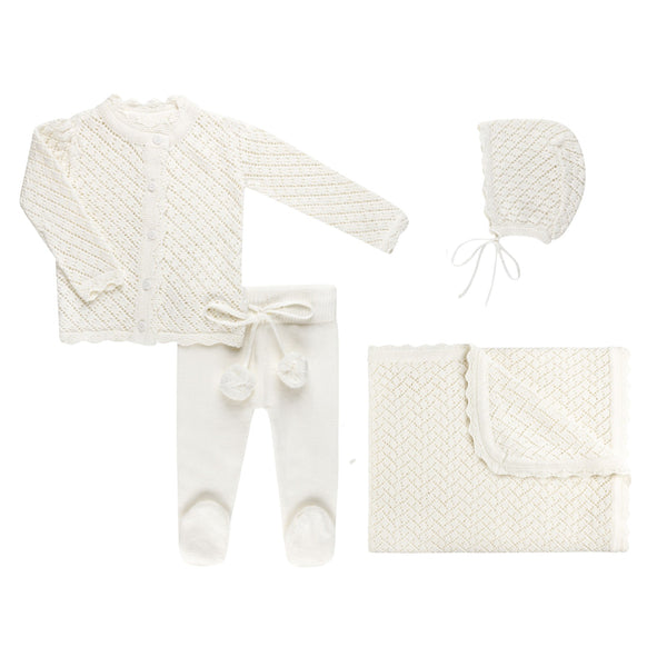 Alabaster Diamond  Pointelle Knit Layette Set