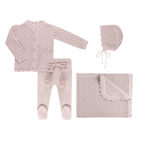 Mauve Diamond  Pointelle Knit Layette Set