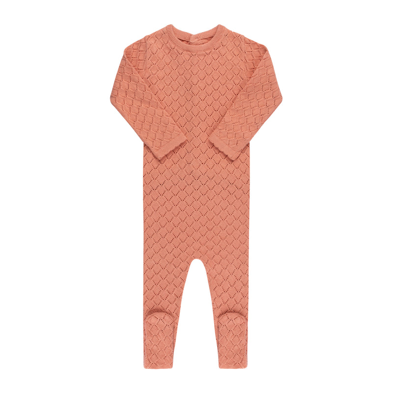 Peach Diamond Knit Footie
