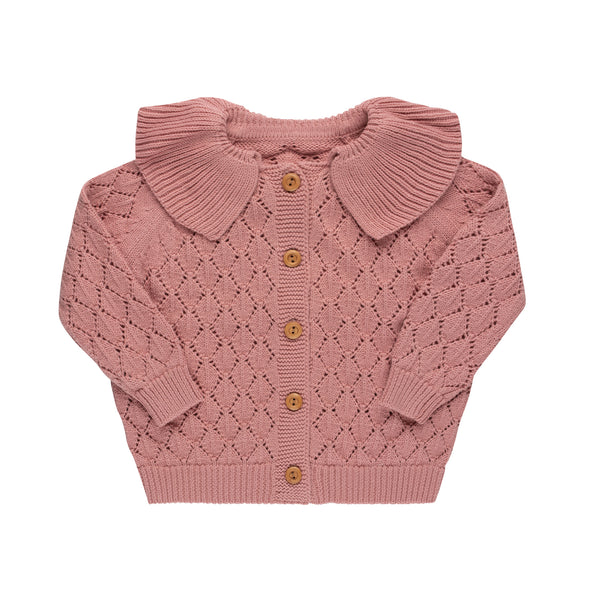 Winter Rose Ruffle Diamond Knit Cardigan